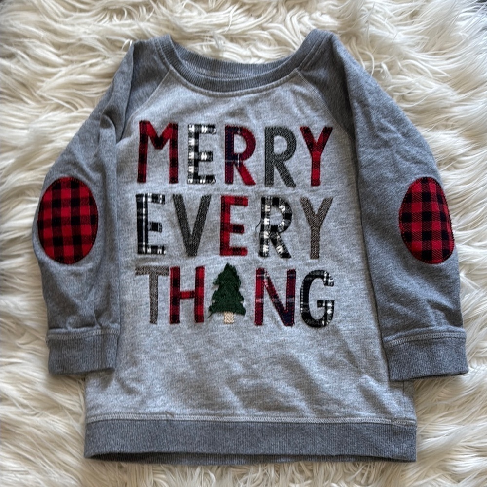 Gray Kids Mudpie Holiday Sweatshirt with Red Accents